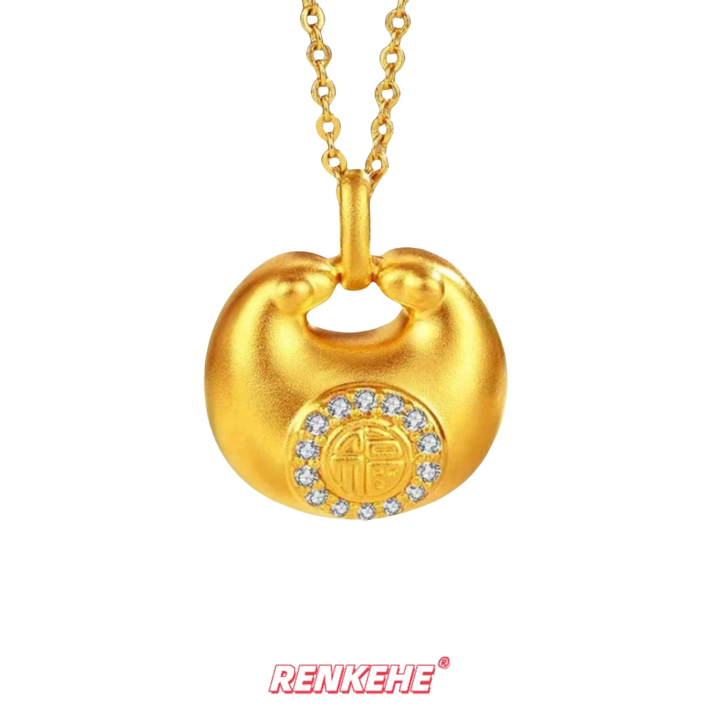 足金999胖福吊坠项链如意招财经典百搭镶嵌款水贝