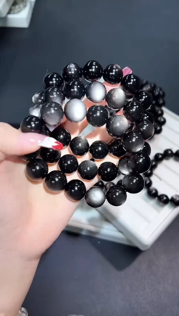 【闪购商品】黑曜岩手串未镶嵌72o多样性发其一/1条默认微瑕