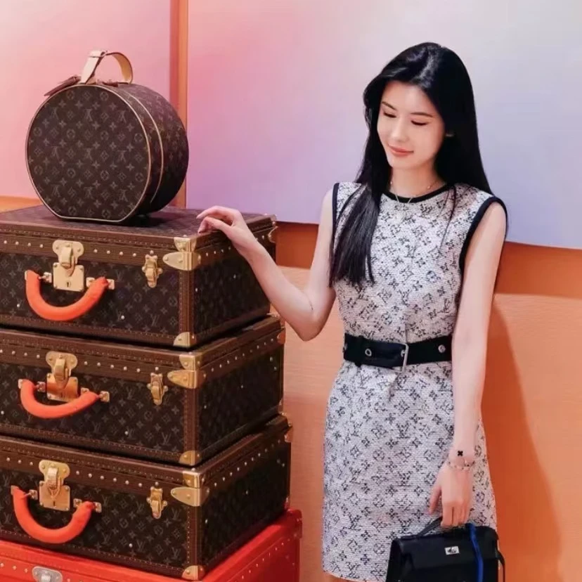 99新 LouisVuitton/路易威登 H12310 提花满印无袖腰带连衣裙