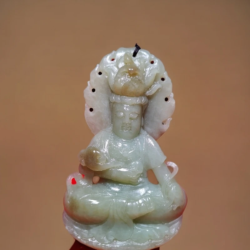 和田玉男士双面雕刻精美手工女士编织财神爷镶嵌坠链