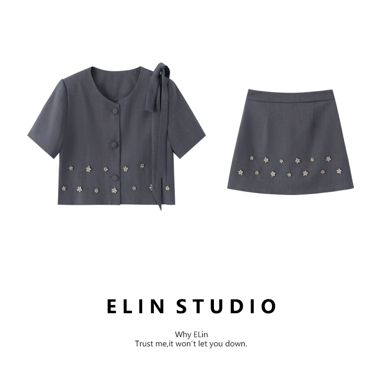 ELIN/现货【满天星】设计师夏新款气质显瘦轻奢洋气时尚套装#LT884