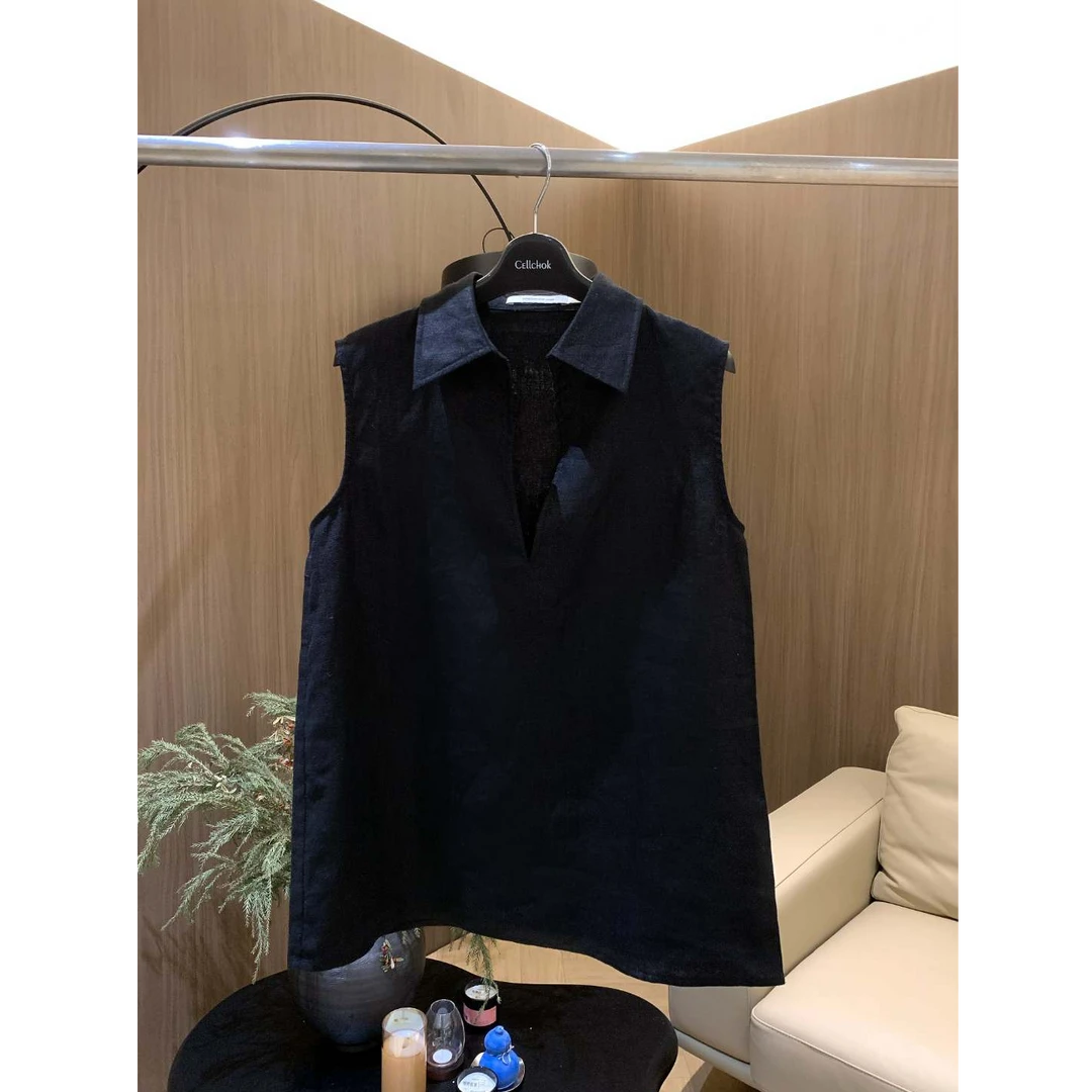 饭饭FANN COLLECTION 100亚麻高级感气质polo领背心FANNQ072