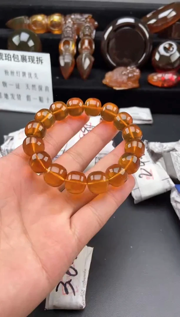 【闪购商品】琥珀手链未镶嵌金棕珀老型珠手串