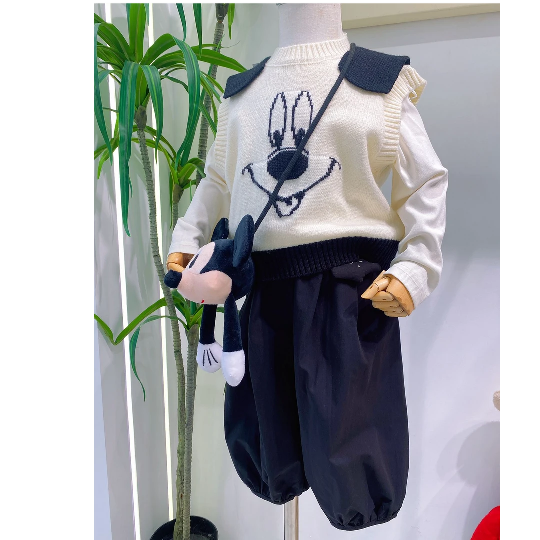 2025春款针织无袖套装儿童外穿小童韩版卡通洋气时尚春秋百搭