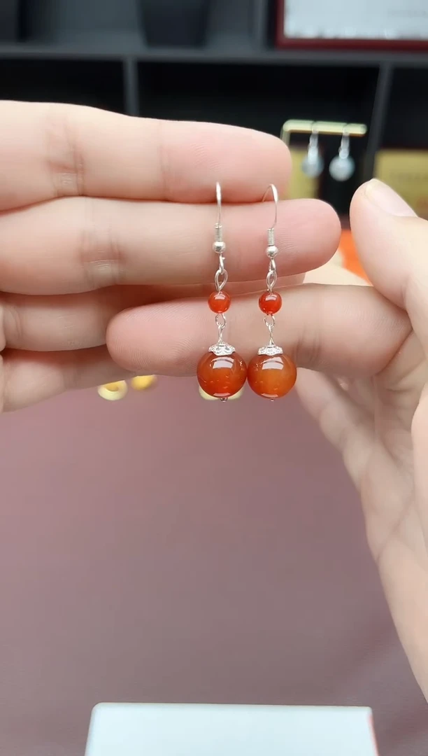 银S925镶嵌耳饰玛瑙/玉髓409000