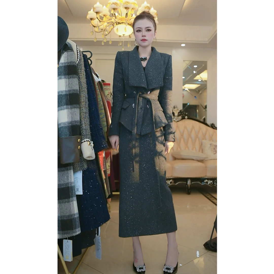 梦想服饰2025秋冬季新款时尚高端轻奢气质满天星外套套装5090