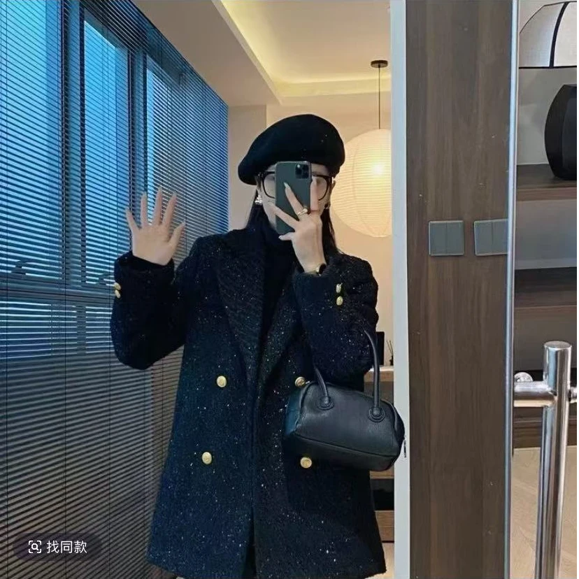 小香风春秋新款洋气减龄时尚气质黑色显瘦西装外套1069#