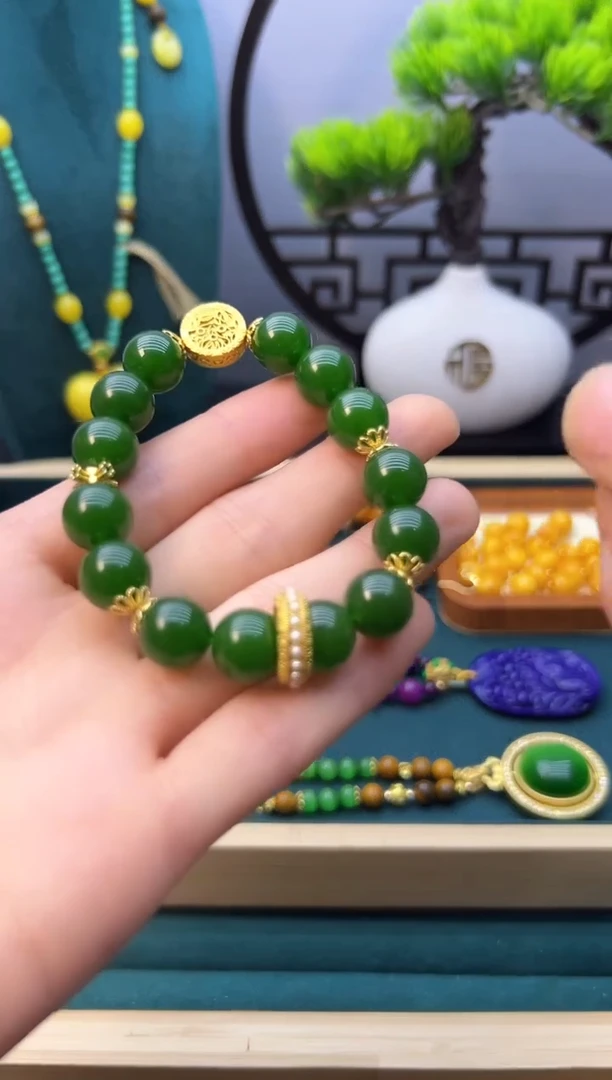 【闪购商品】和田玉手链14K金镶嵌S457