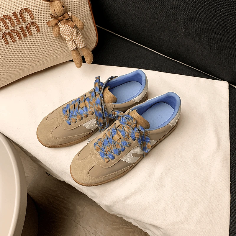 复古拼色德训鞋真皮系带美式百搭小个子内增高阿甘鞋休闲运动鞋