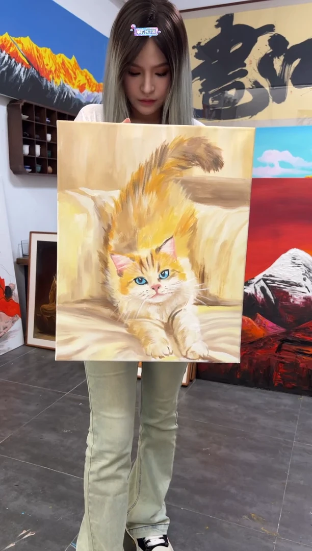 丙烯画布*克珊珊老师小猫送框