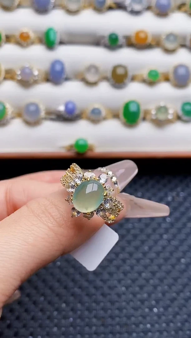 银S925镶嵌戒指翡翠6970