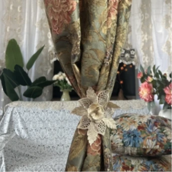 ZN077-229棉麻【150*270]贡缎大牡丹花窗帘（送绑带装饰花1个）