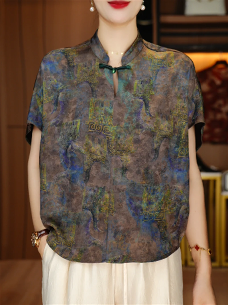 诺诗 新款洋气宽松显瘦优雅轻奢气质印花百搭上衣V25Q793