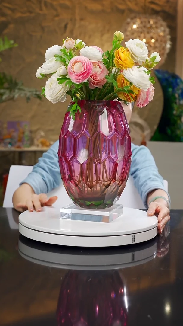 琉璃福利就金红绿凹切面花瓶