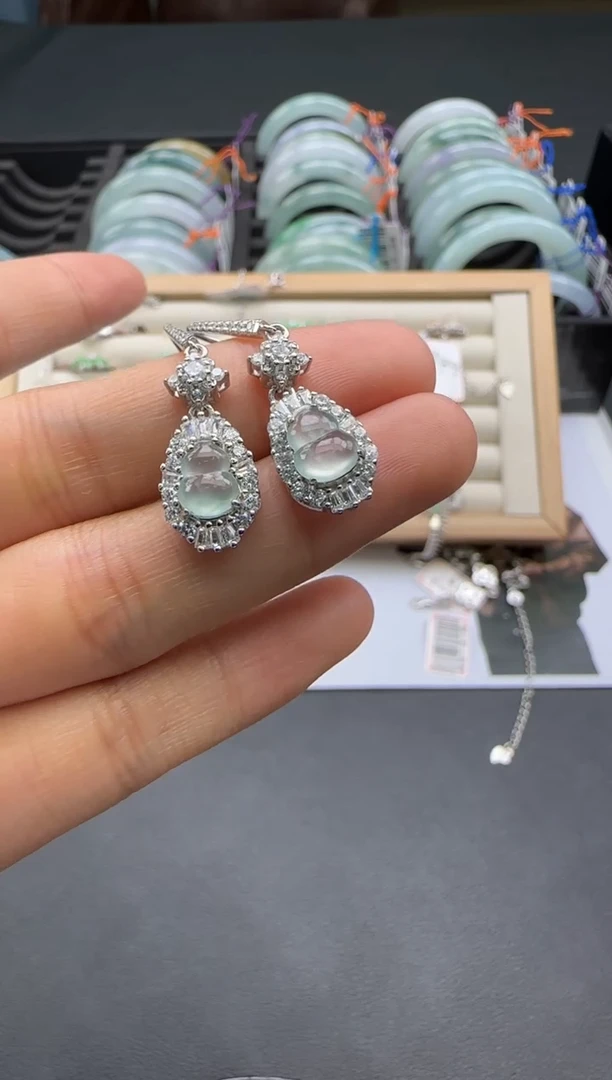 银S925镶嵌翡翠耳饰1107SS23