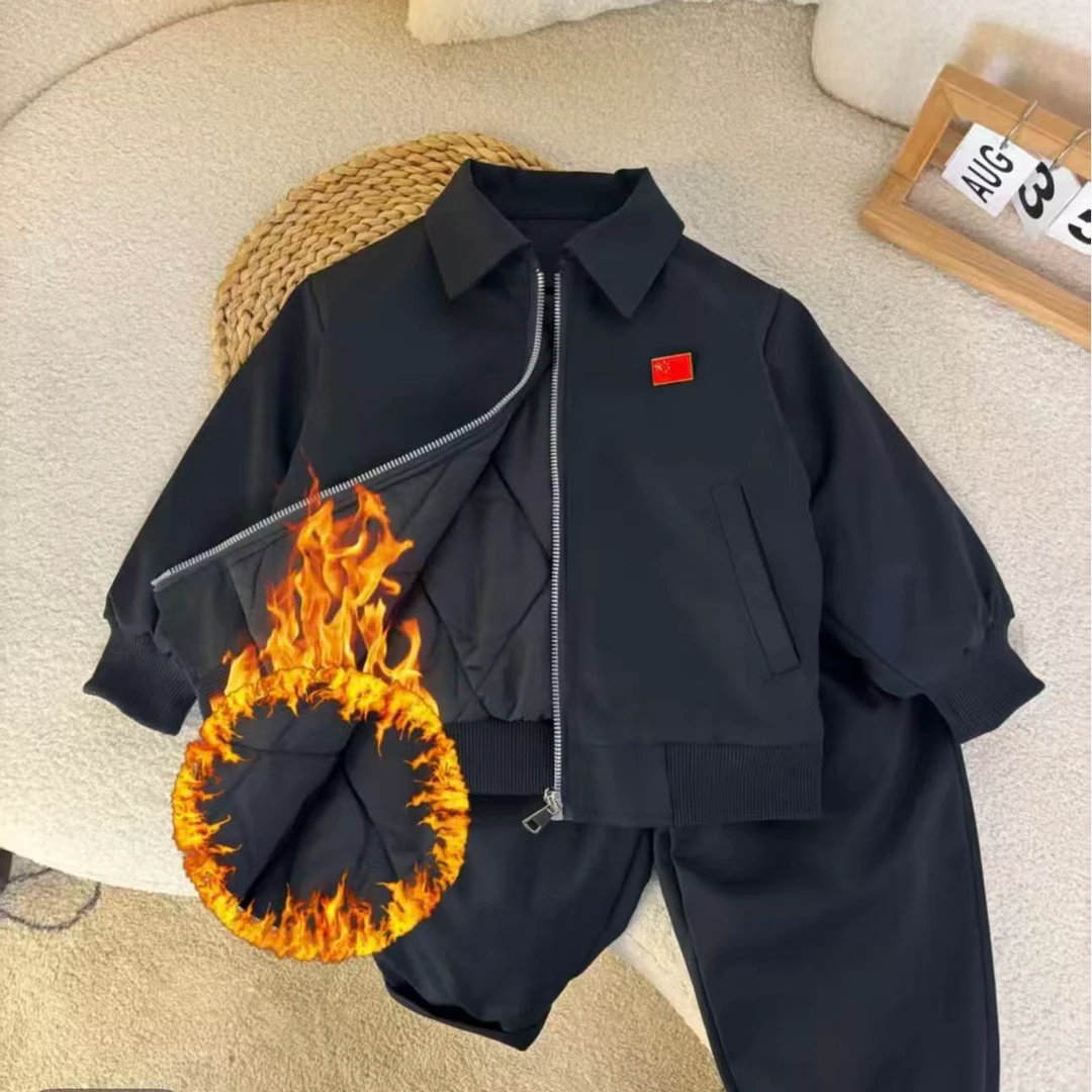 男童痞帅秋冬装套装2025新款加绒秋冬款休闲行政夹克两件套儿童装