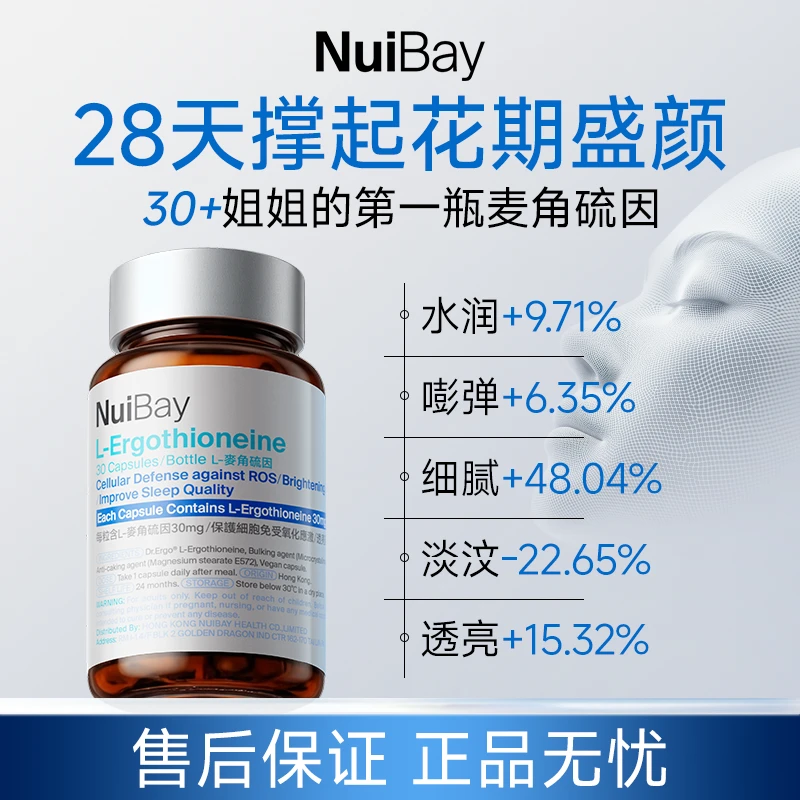 【达人专属】NuiBay麦角硫因30mg透光瓶K衰逆时光胶囊30粒/瓶Z