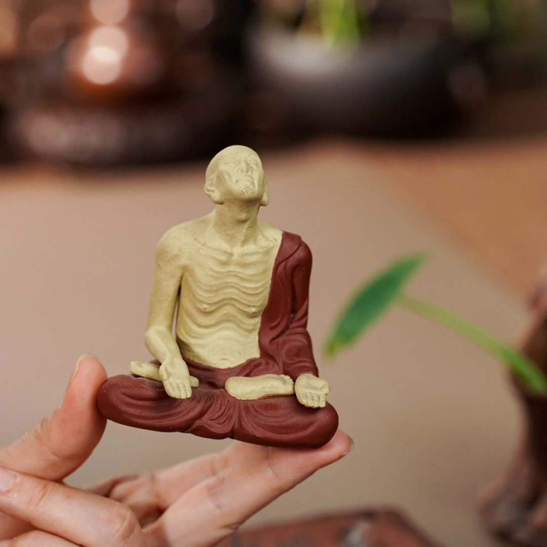 紫砂粉浆手工沐心罗汉茶宠可养禅意摆件雕塑达摩意境摆件精品茶道