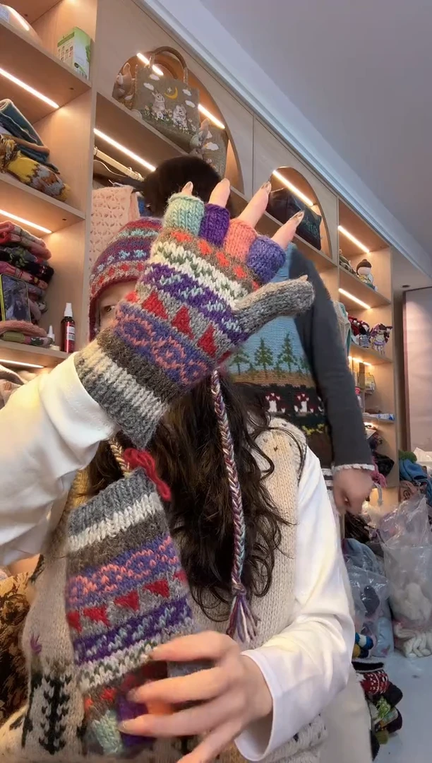 羊毛易*寒百羊毛五指手套B193