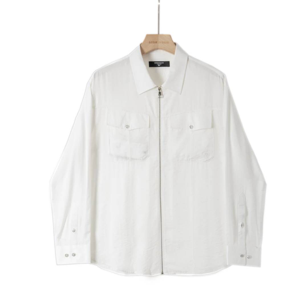 隐藏款 定制缎面高级光泽衬衫式拉链翻领夹克BV-C29017