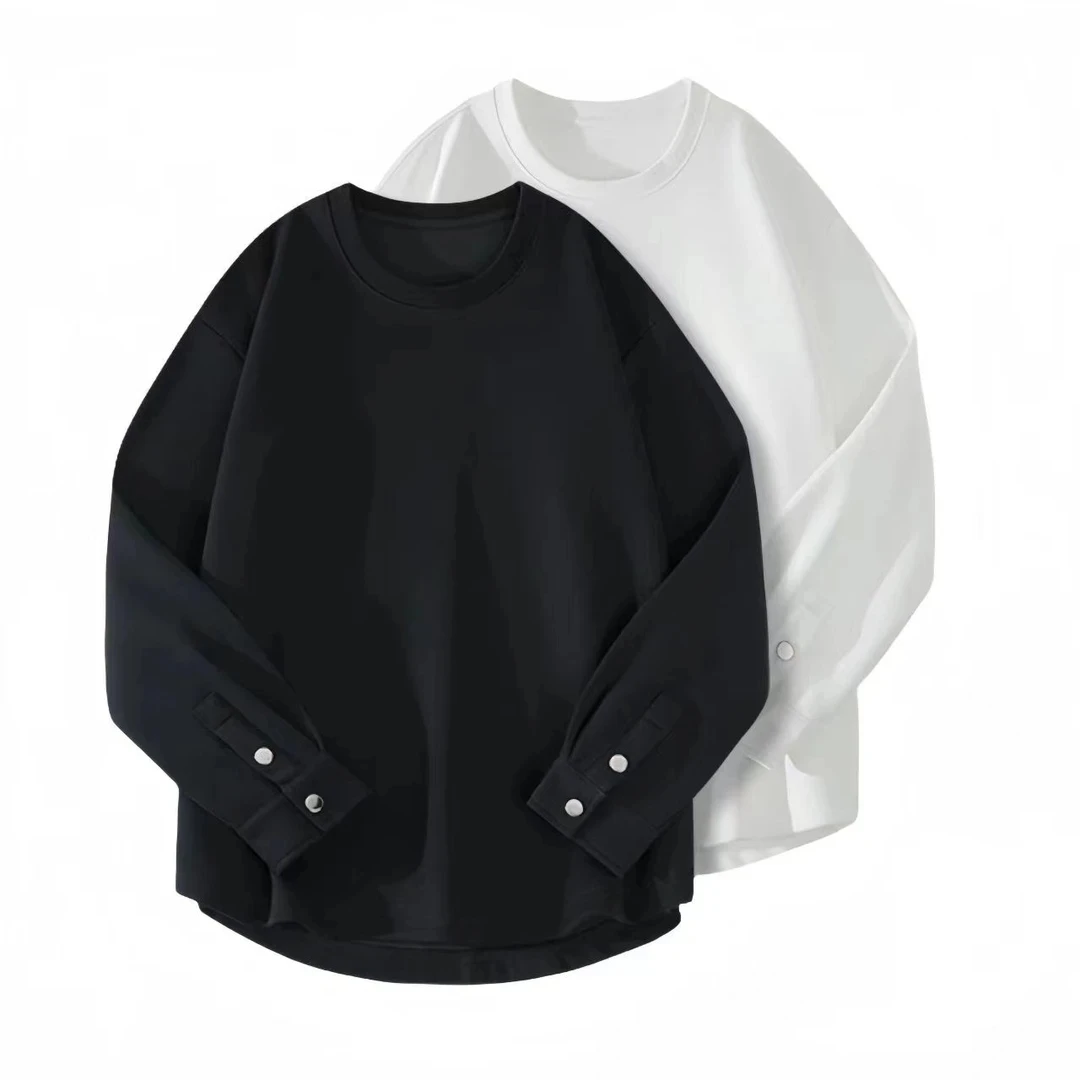 2025新款春秋男士韩版休闲纯色情侣长袖打底纽扣上衣宽松潮流ins