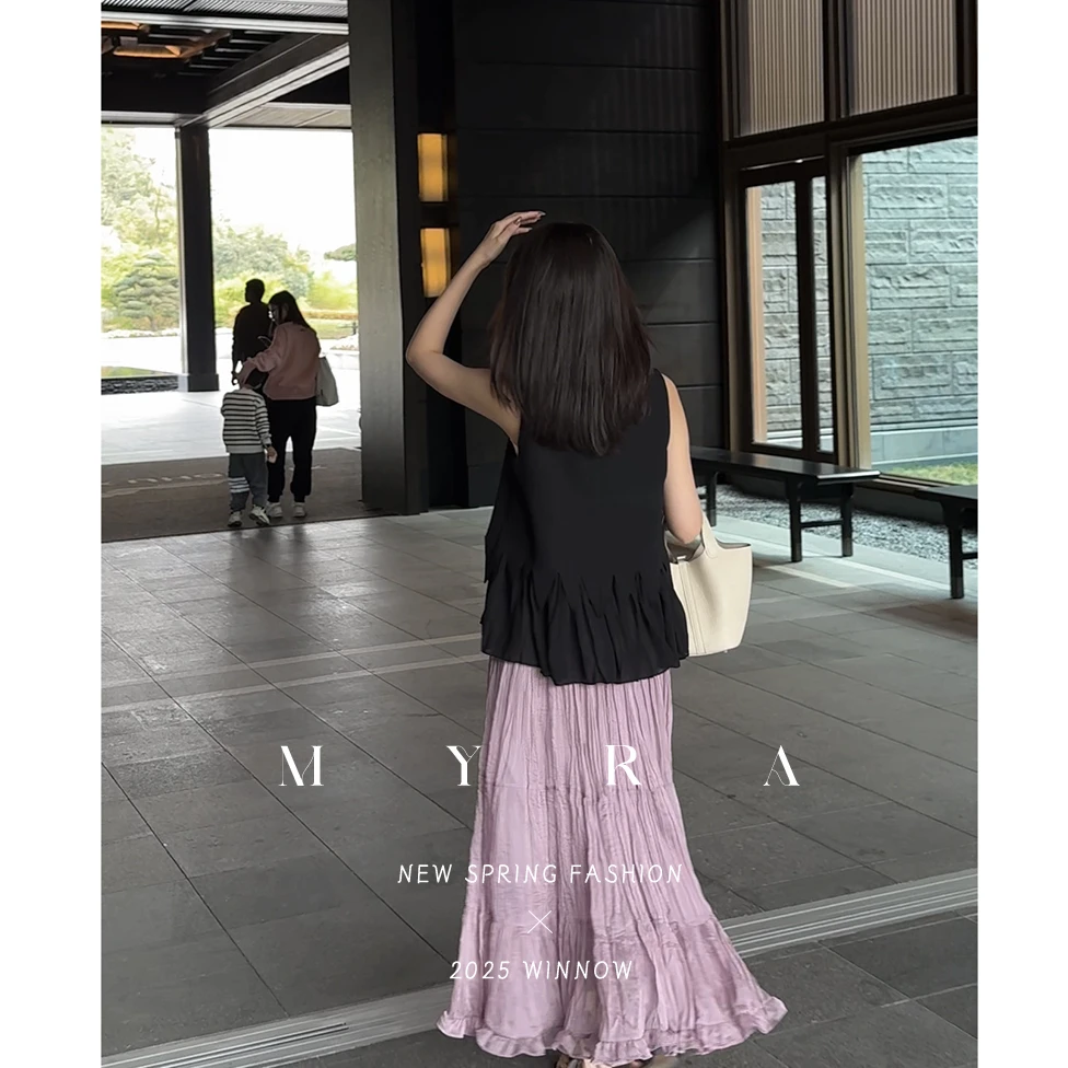 MYRA“紫烟”设计定制款肌理感压褶半身裙XMSC025197