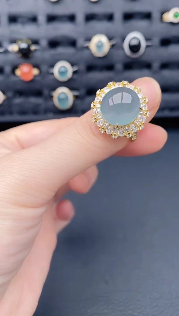 银S925镶嵌戒指翡翠天然a货翡翠168