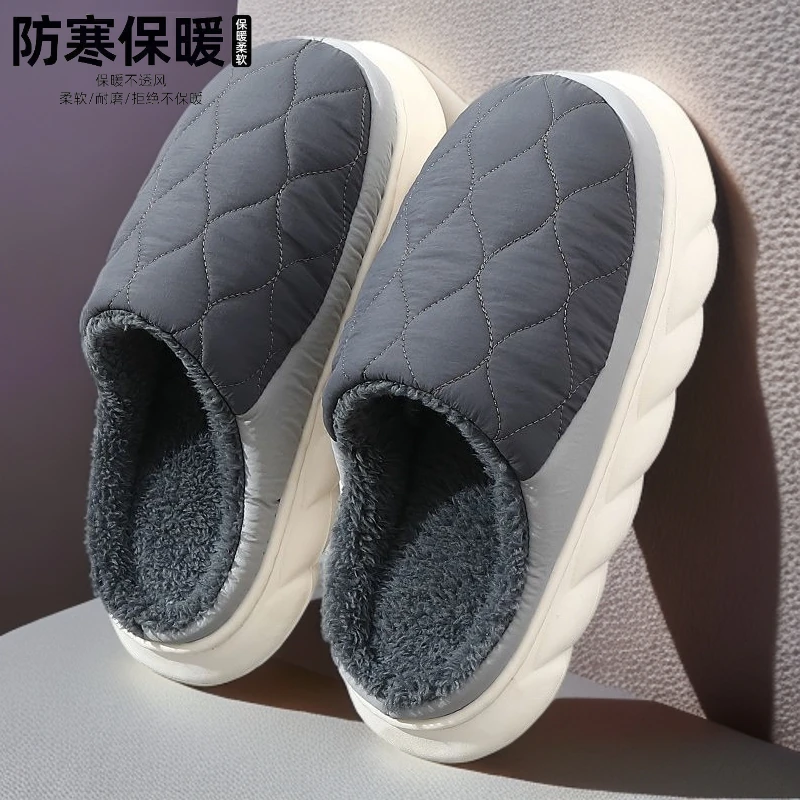 男士棉拖鞋加绒高档全包软底出门绒棉秋冬户外情侣简约男女网红