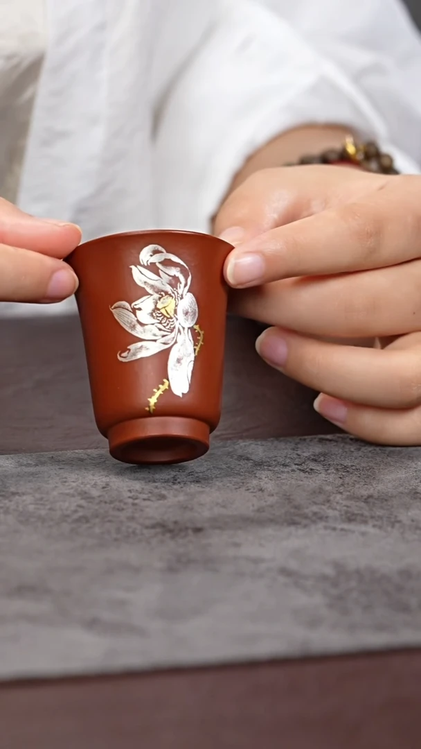 茶杯紫砂朱泥 金银荷花 闻香杯