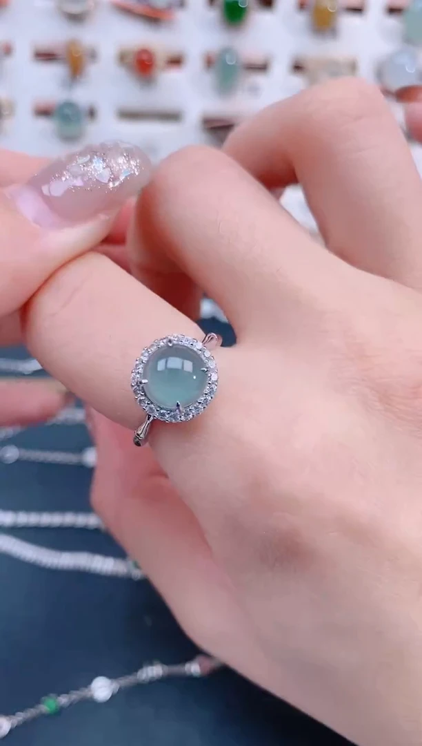 银S925镶嵌戒指翡翠天然翡翠