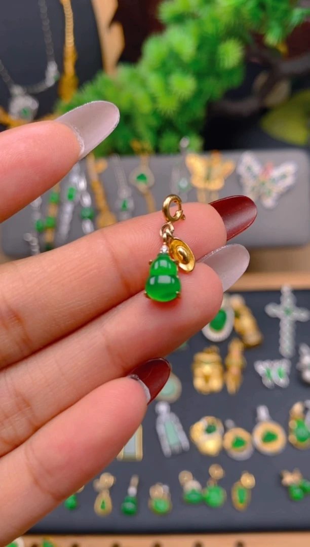 吊坠(不含链)银S925镶嵌翡翠元宝葫芦万能扣