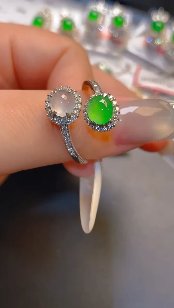 翡翠银S925镶嵌耳饰天然