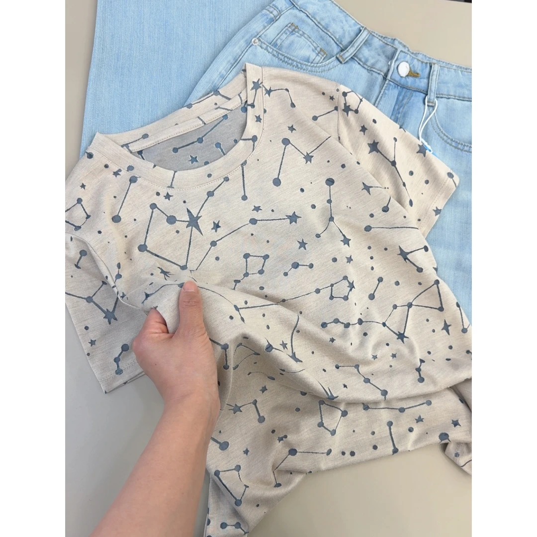 星空」设计感时尚晕染轻薄款百搭短袖显瘦上衣T恤女25夏季新款