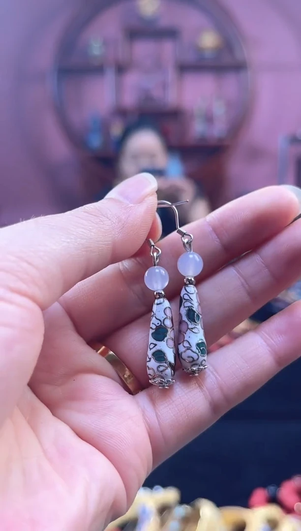 非遗 景泰蓝耳饰 水滴 白色