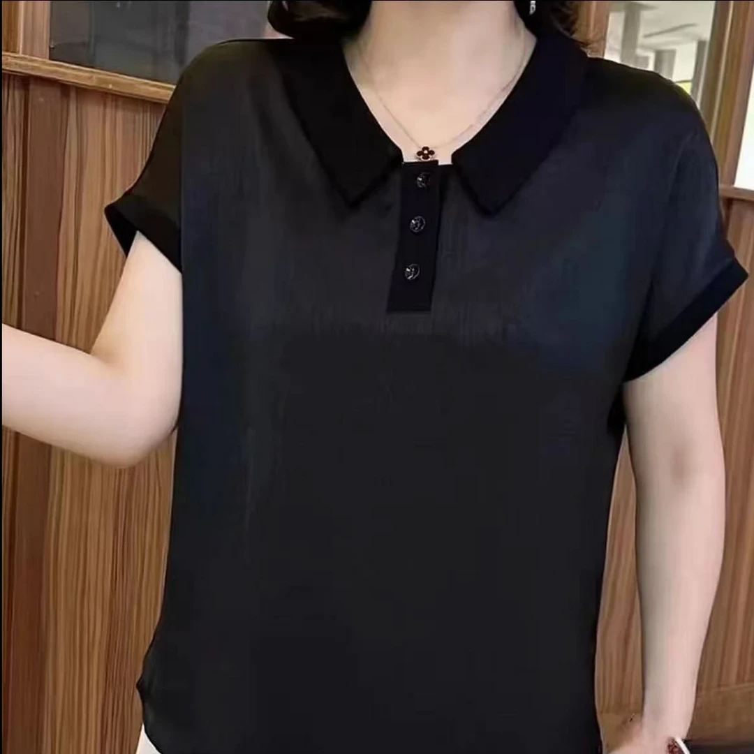 洋气短袖女t恤中老年夏装新款妈妈POLO领夏季宽松大码翻领上衣女
