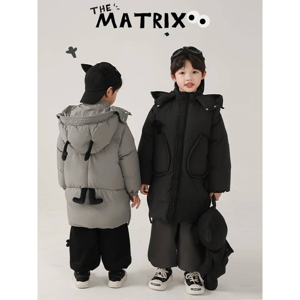 【反季特卖】幼悠男童中长款卡通玩偶连帽羽绒服儿童加厚外套N4357