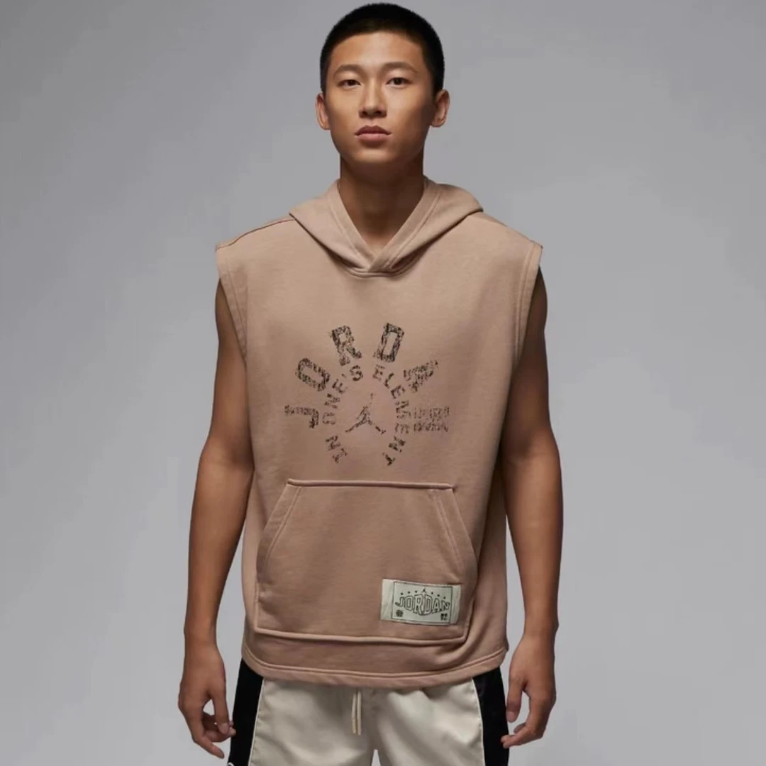 NIKE/耐克AJ下站东单男卡其速干毛圈无袖连帽衫HV1260-200流光风