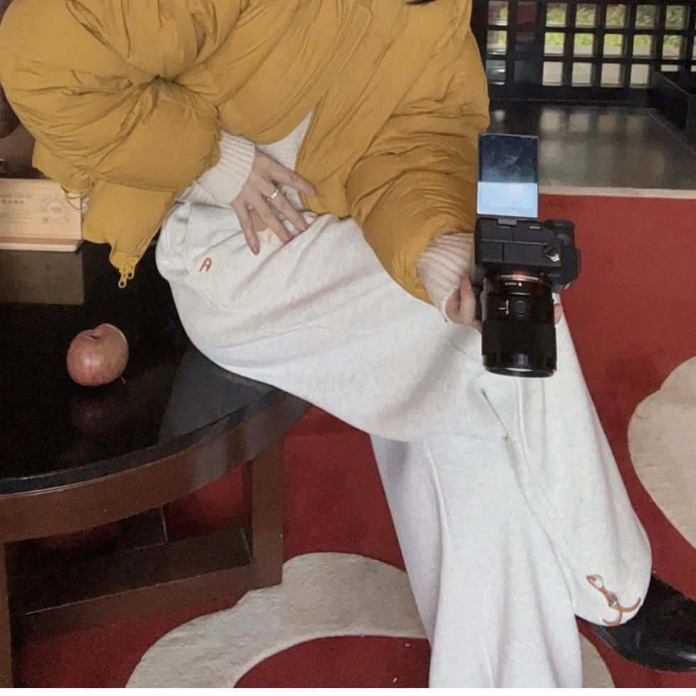 【悦悦专属】冬季抽绳松紧腰刺绣标加绒休闲卫裤Y1138