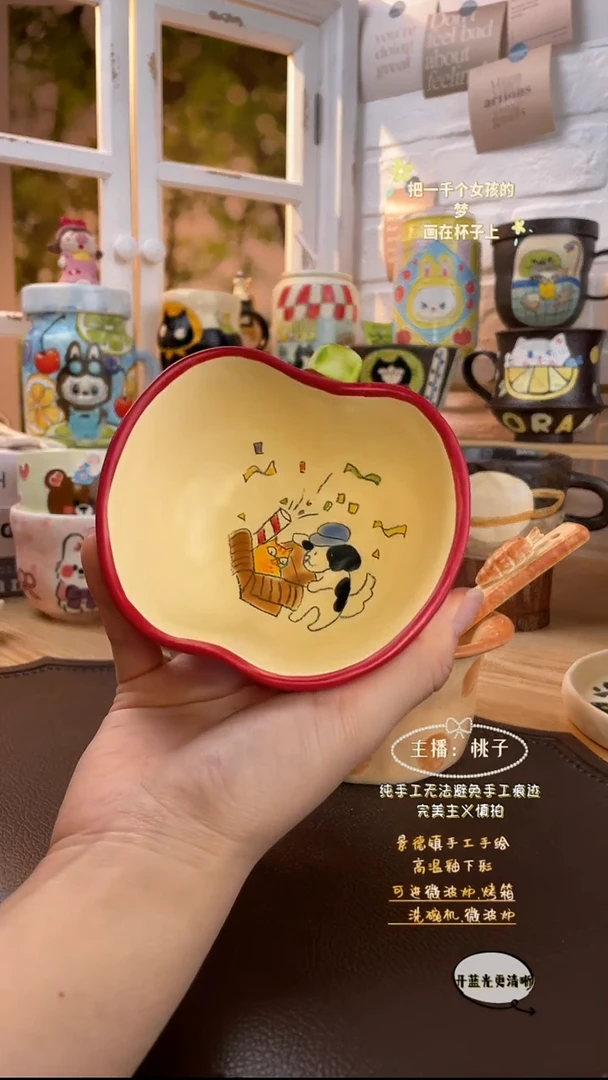 摆件景德镇创意手绘可爱设计师款文创红苹果碗