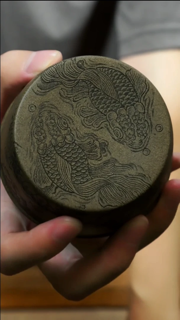 茶杯紫砂南柯记全手刻鱼杯