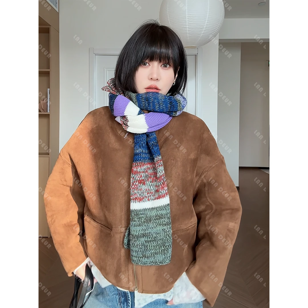 【爱神日记】双面穿绵羊毛复古百搭保暖翻领极简风秋冬款毛毛外套女