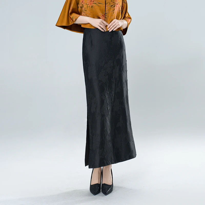 香云纱（沉香）新中式气质黑色中国风修身包臀女半身裙-40083