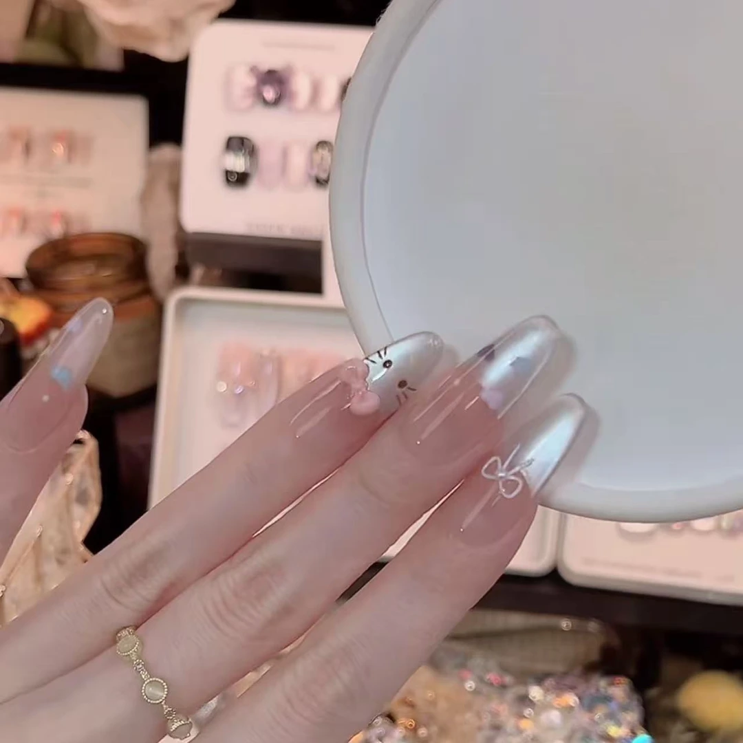 桃心KT- painted clear bow 纯手工穿戴甲 10片装