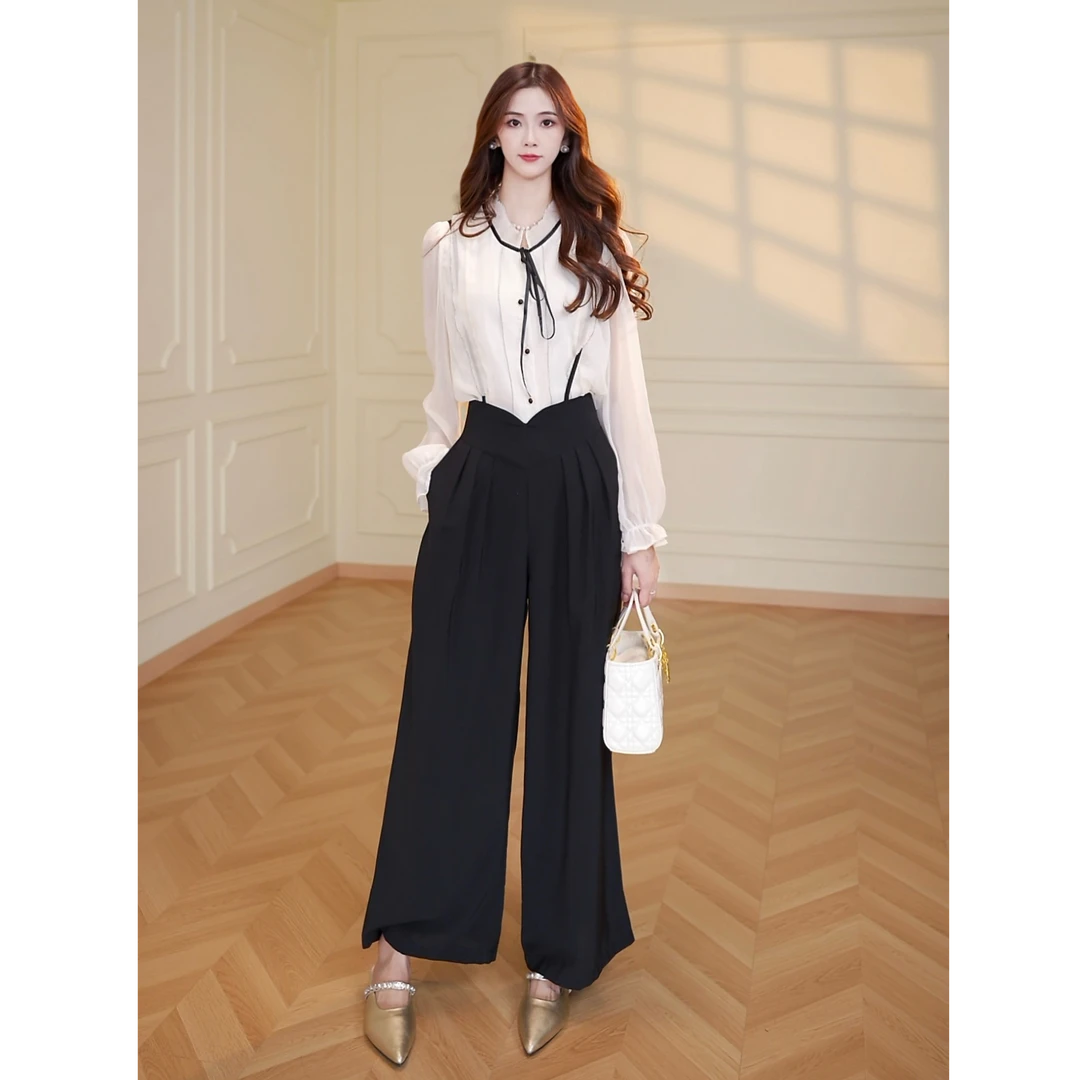 【南油四姐】【两件套】套装女2025新款夏季衬衫宽松背带裤套装QJ0014