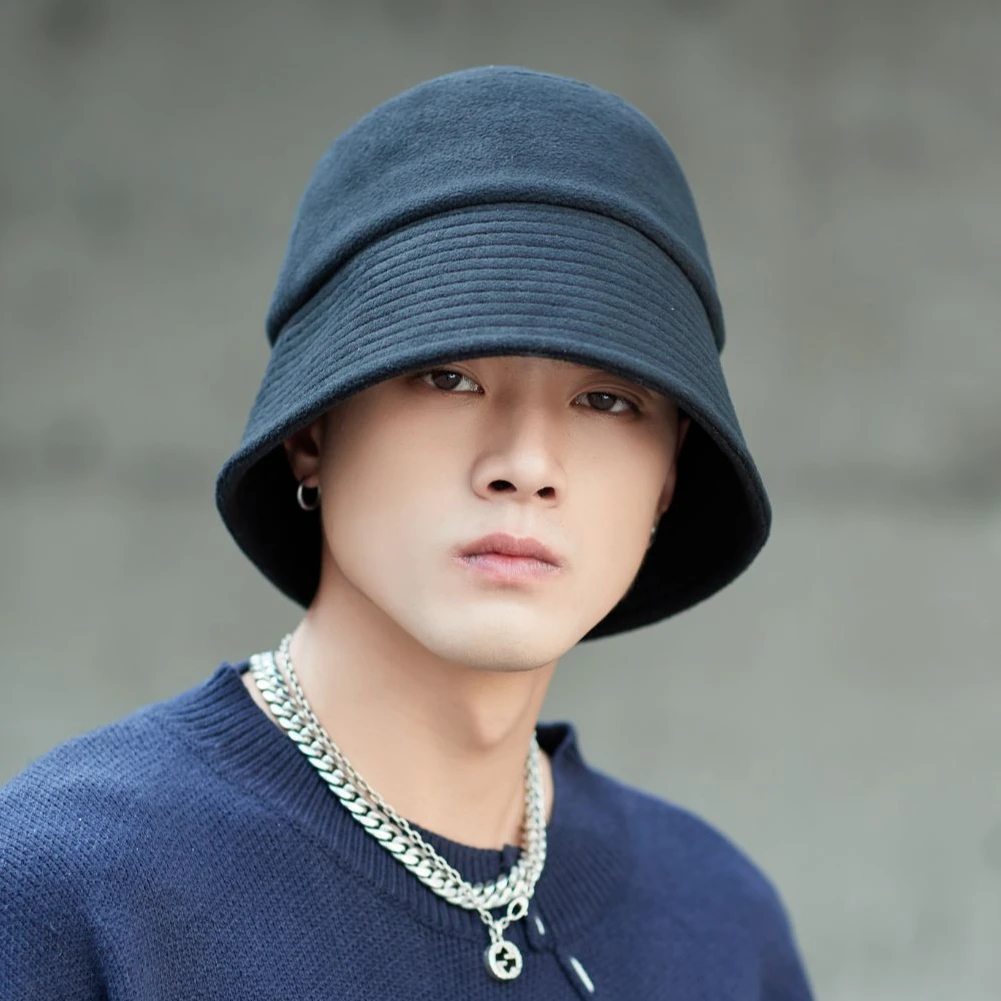 【时尚达人】男士纯色加厚摇粒绒秋冬保暖盆帽护耳潮日韩系户外124