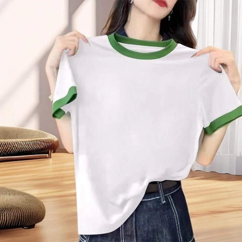 【纯棉】夏季减龄短袖T恤女2025防爆新款半袖百搭显瘦插肩恤上衣女
