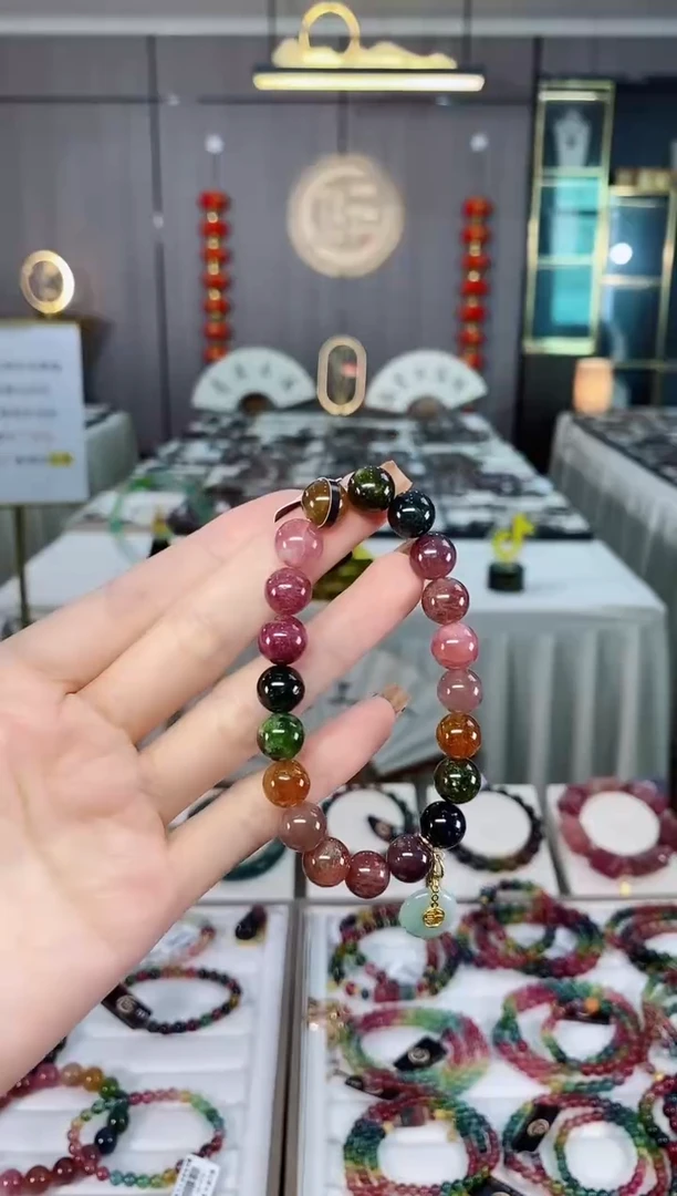 老矿碧玺色标彩虹单圈手串9mm+未镶嵌碧玺dan多样性发货一条