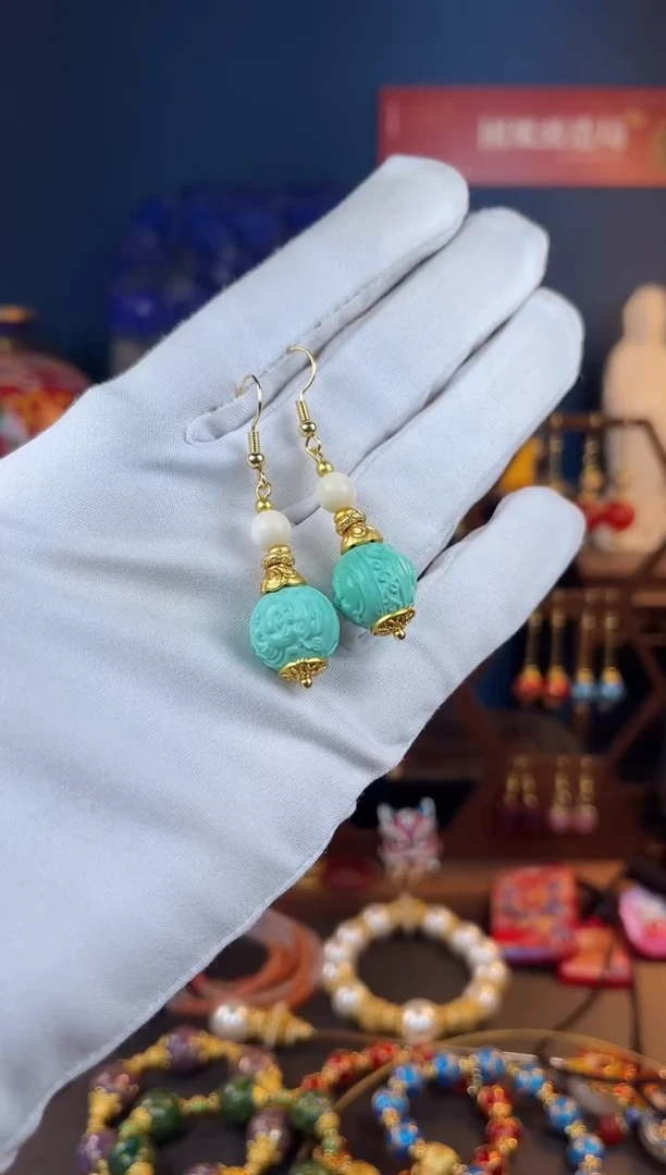 【闪购商品】绿色珐琅景泰蓝耳钩