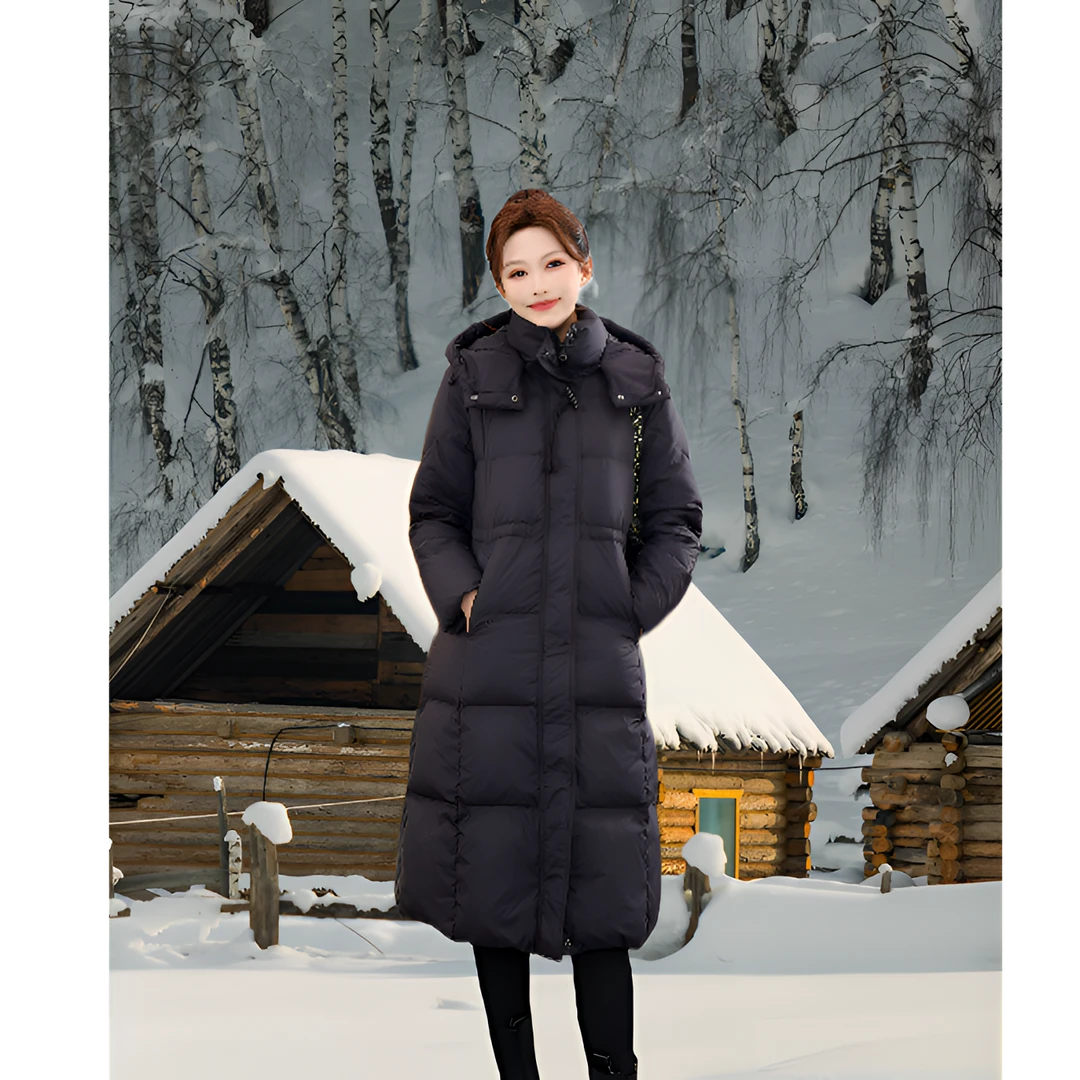 艾莱依羽绒服时尚女士连帽宽松中长款加厚保暖修身休闲1123