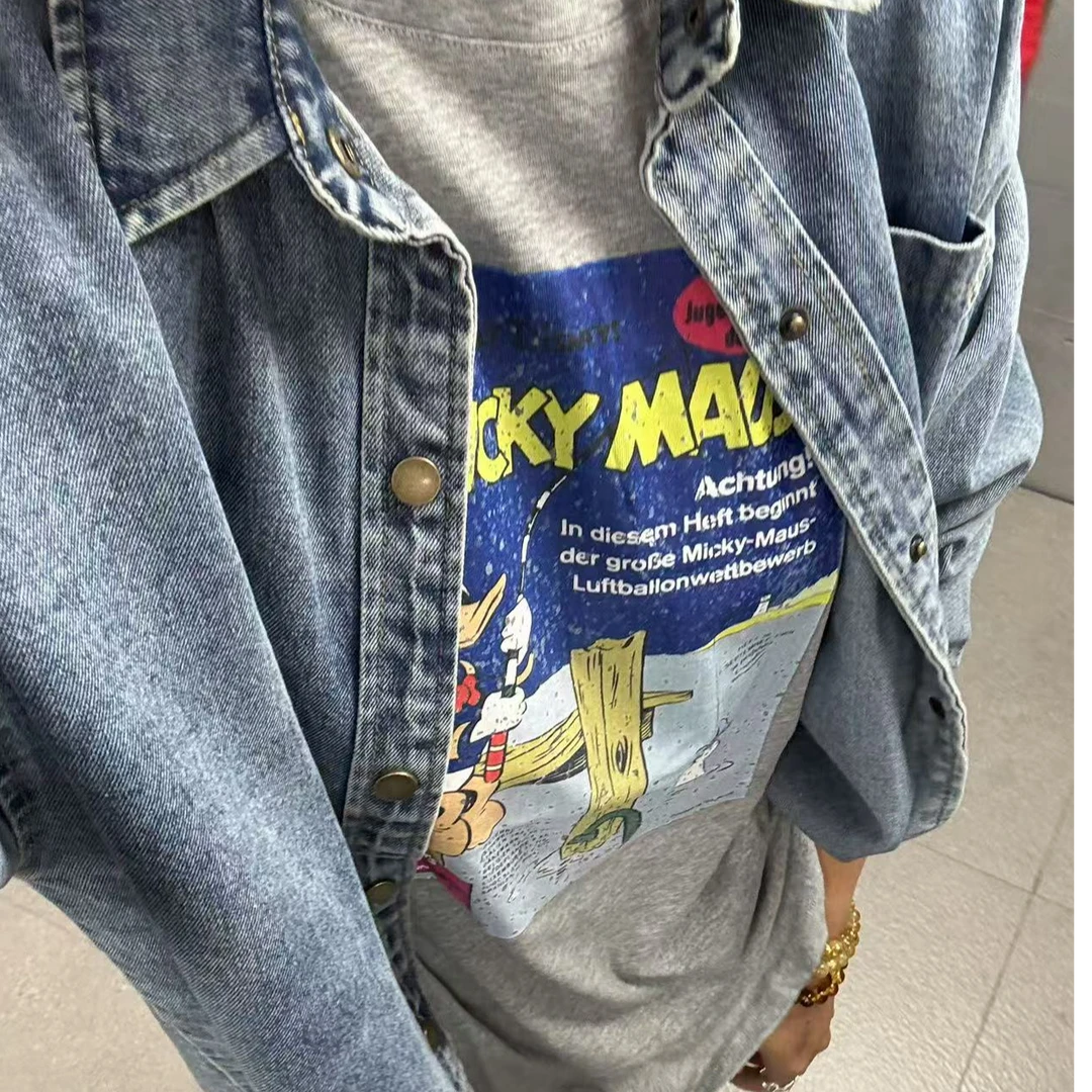 SISTERS 【春】灰色方块钓鱼蓝鸭子T恤【衣长73胸围；62】